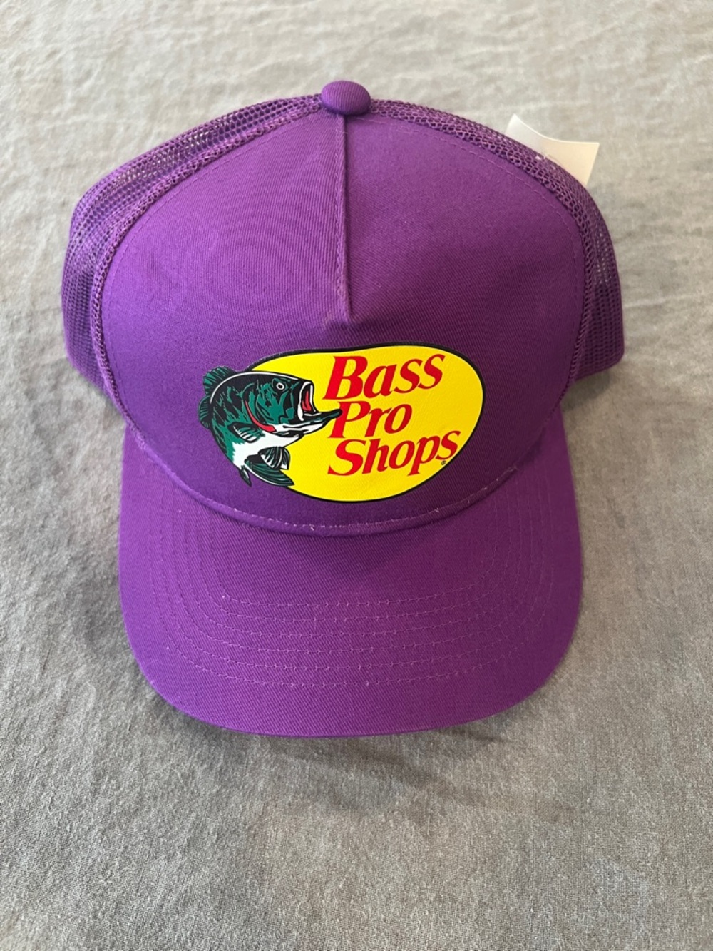 Bass Pro Shops Purple and Yellow Fishing Logo Mesh Trucker Hat New With Tags